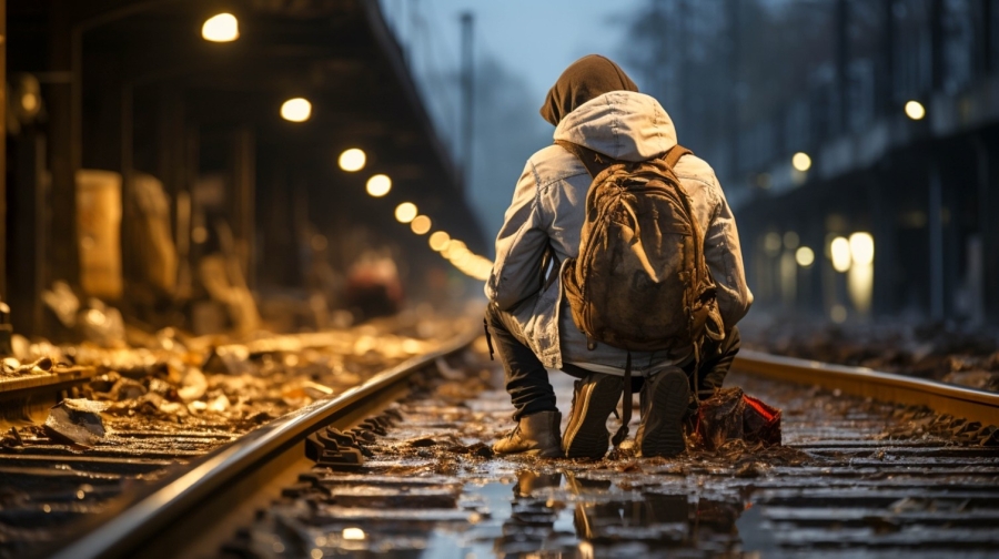 Homeless man on railway line